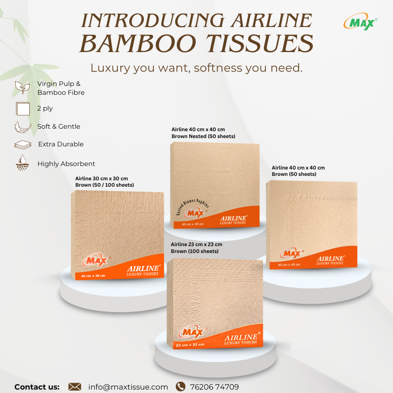 Max Airline 40 cm x 40 cm – 2 Ply Brown Tissue Napkin | 50 Pulls x 6 Packs